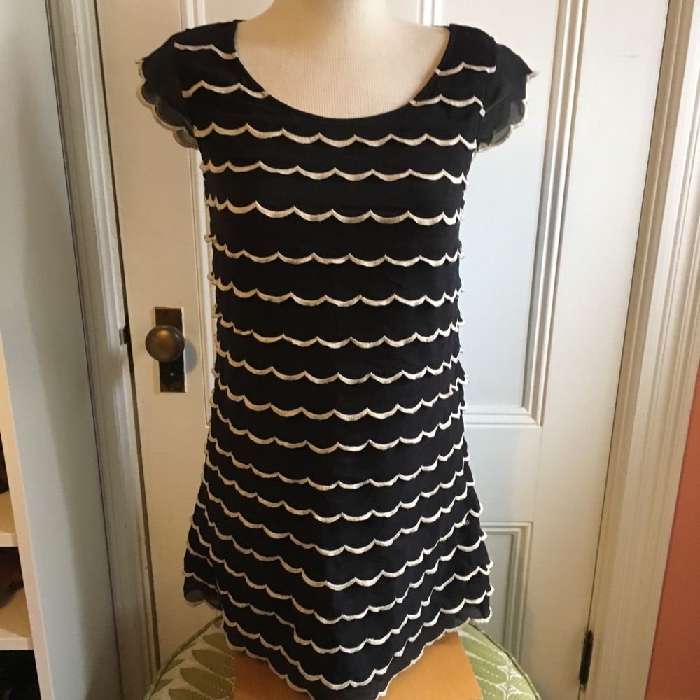 Betsey Johnson Scalloped Tiered Silk Sheath Dress